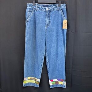 Blue Jeans with Colorful Patchwork Hem
Reimagined by “Jagged Threads”